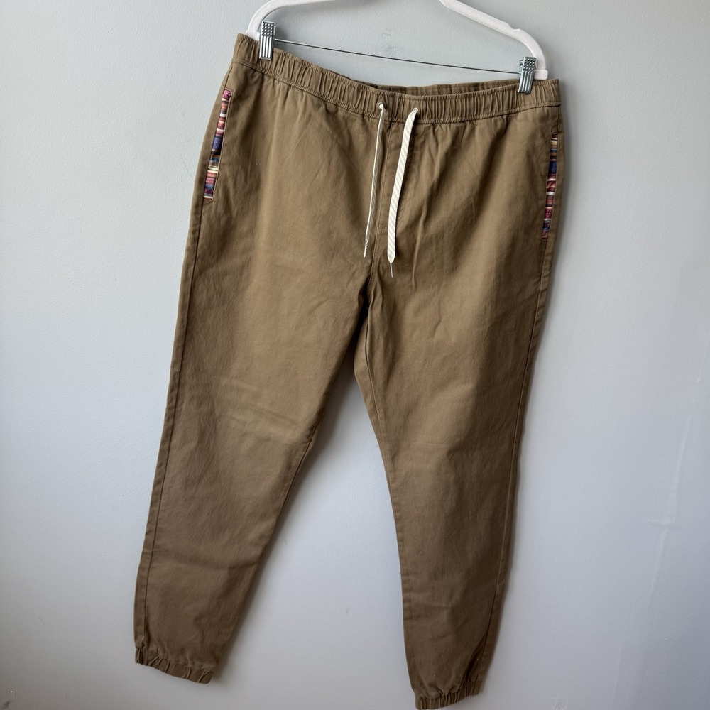 WOWIE Men's Tan Camel Jogger Pants XL Pull On Drawstring Colorful Pocket Trim